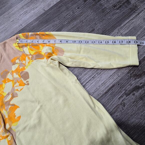Isaac Mizrahi Live! Yellow Floral Print Crew Neck Button Front Cardigan Sweater - Picture 7 of 8